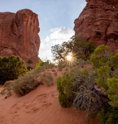 Sun setting in Arches National Park