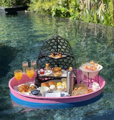 Floating breakfast in Bali, Indonesia at the W Bali Hotel